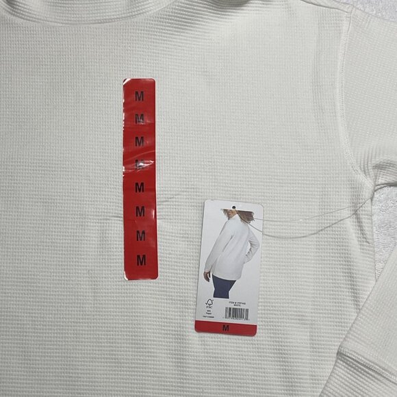 Lands' End Long-Sleeve Waffle Funnel Neck Top White Medium, New - Picture 2 of 9
